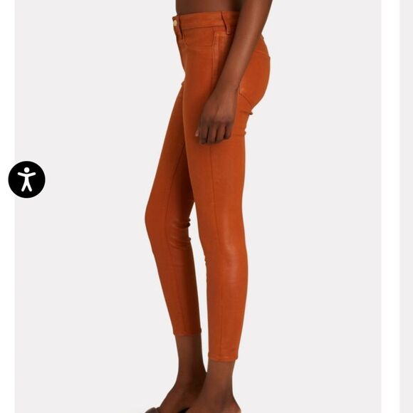 L'agence Margot Coated Denim Cropped Skinny Jeans Rust Brown Sz 25 - Picture 3 of 11